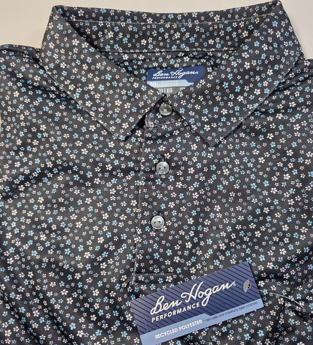 Ben Hogan Performance Polo Shirt Mens XL NWT Floral Golf Stretch Black